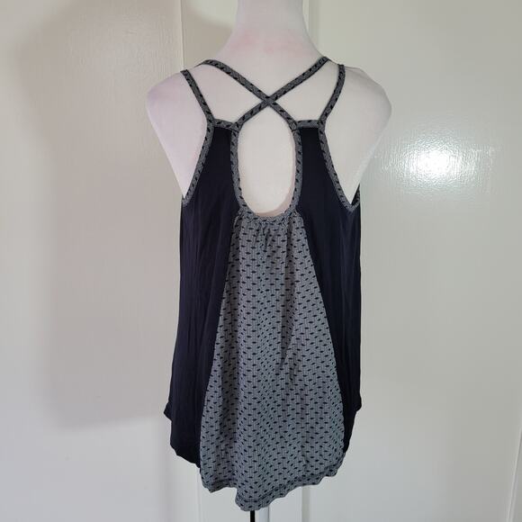 CAbi Size S Blue Polka Dot Cross Strap Navy Blue Tank Top Casual Lightweight - Picture 2 of 10